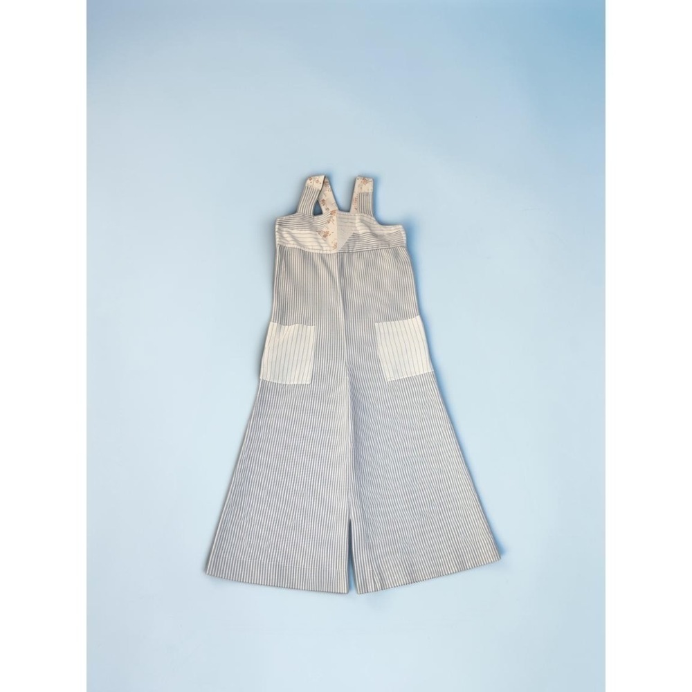 Madewell x The New Denim Project Striped Wide Leg Overalls Blue White XXS - Picture 2 of 10